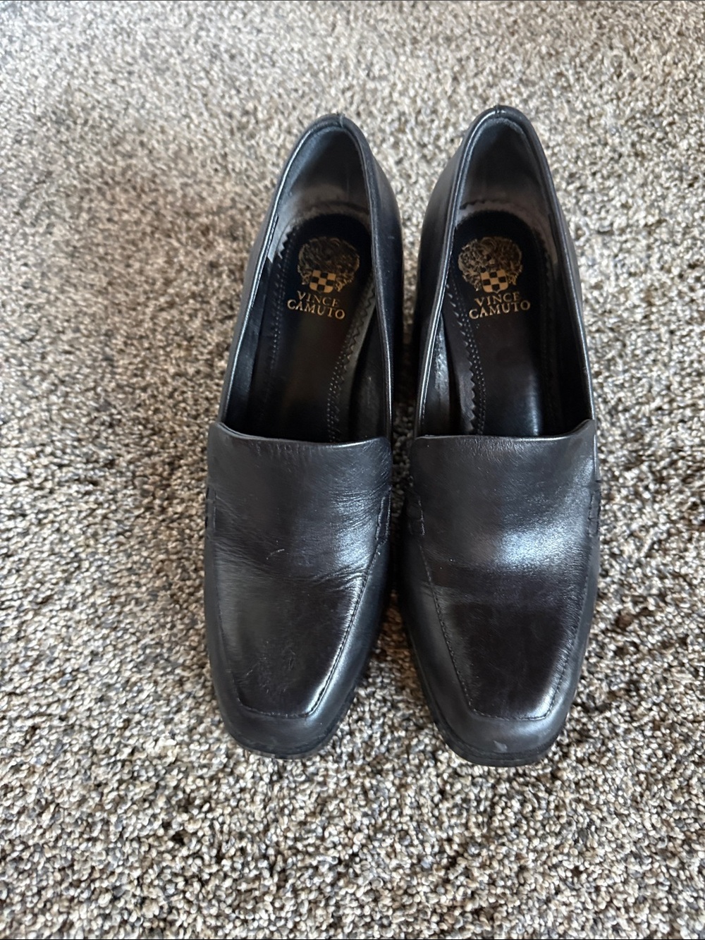 Vince Camuto Men’s Black Leather Slip-On Loafers - Square Toe